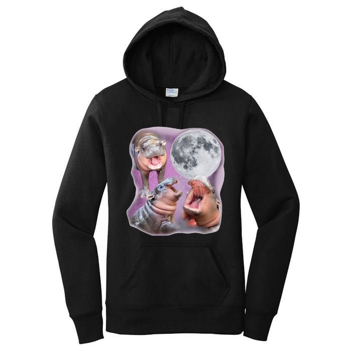 Moo Deng Three Moo Deng Moon Funny Hippo Women's Pullover Hoodie