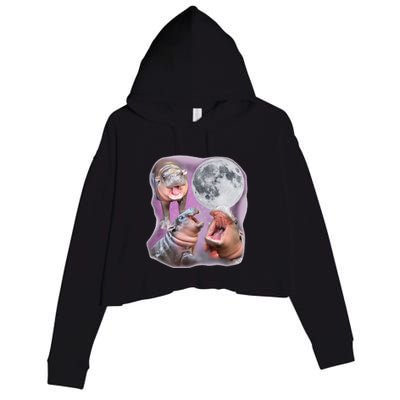 Moo Deng Three Moo Deng Moon Funny Hippo Crop Fleece Hoodie