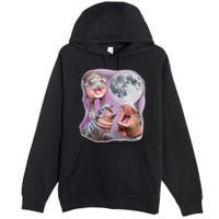 Moo Deng Three Moo Deng Moon Funny Hippo Premium Pullover Hoodie