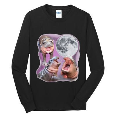 Moo Deng Three Moo Deng Moon Funny Hippo Tall Long Sleeve T-Shirt