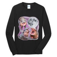 Moo Deng Three Moo Deng Moon Funny Hippo Tall Long Sleeve T-Shirt