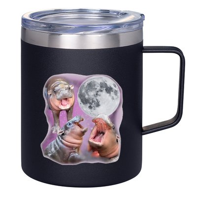 Moo Deng Three Moo Deng Moon Funny Hippo 12oz Stainless Steel Coffee Mug