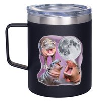 Moo Deng Three Moo Deng Moon Funny Hippo 12oz Stainless Steel Coffee Mug