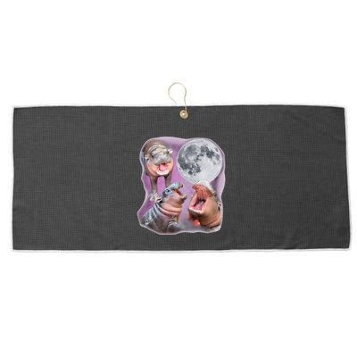 Moo Deng Three Moo Deng Moon Funny Hippo Large Microfiber Waffle Golf Towel