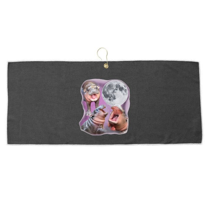 Moo Deng Three Moo Deng Moon Funny Hippo Large Microfiber Waffle Golf Towel