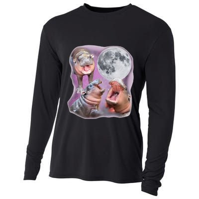 Moo Deng Three Moo Deng Moon Funny Hippo Cooling Performance Long Sleeve Crew