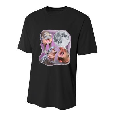 Moo Deng Three Moo Deng Moon Funny Hippo Youth Performance Sprint T-Shirt