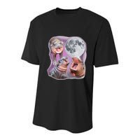 Moo Deng Three Moo Deng Moon Funny Hippo Youth Performance Sprint T-Shirt