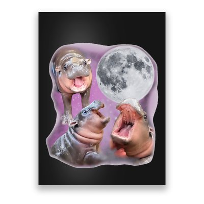 Moo Deng Three Moo Deng Moon Funny Hippo Poster