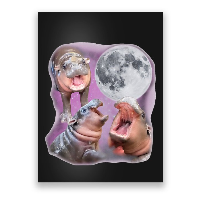 Moo Deng Three Moo Deng Moon Funny Hippo Poster