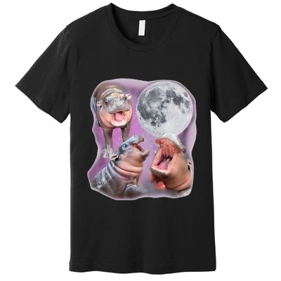 Moo Deng Three Moo Deng Moon Funny Hippo Premium T-Shirt
