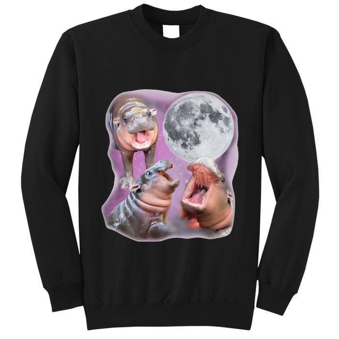 Moo Deng Three Moo Deng Moon Funny Hippo Tall Sweatshirt