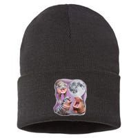 Moo Deng Three Moo Deng Moon Funny Hippo Sustainable Knit Beanie