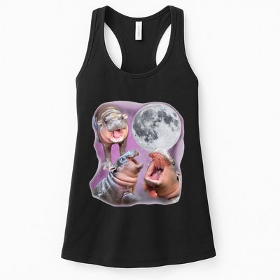 Moo Deng Three Moo Deng Moon Funny Hippo Womens Tank Top