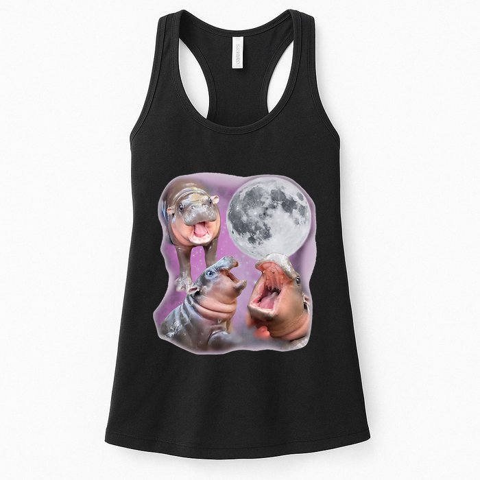 Moo Deng Three Moo Deng Moon Funny Hippo Womens Tank Top