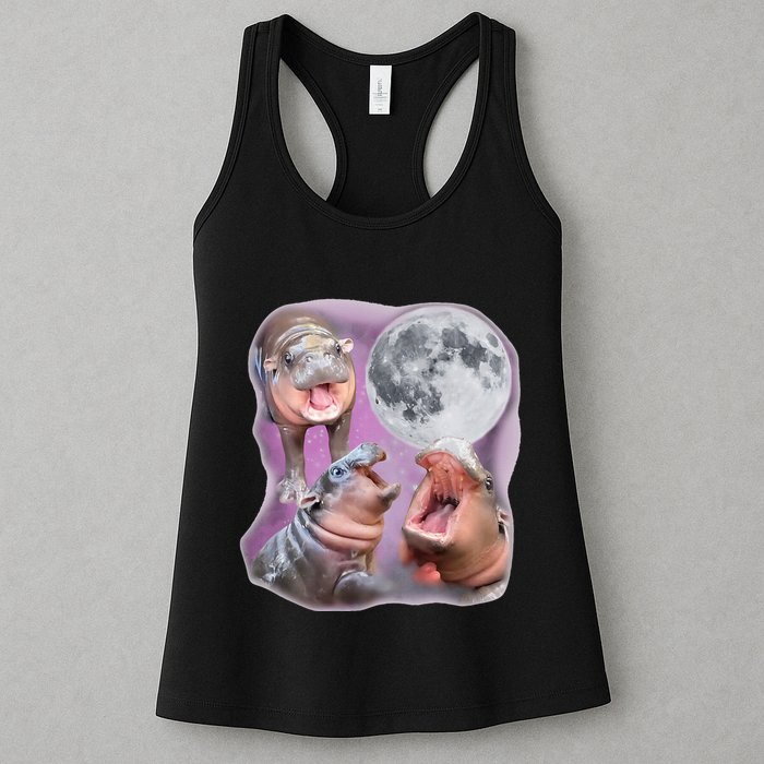 Moo Deng Three Moo Deng Moon Funny Hippo Womens Tank Top
