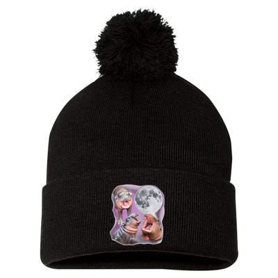 Moo Deng Three Moo Deng Moon Funny Hippo Pom Pom 12in Knit Beanie