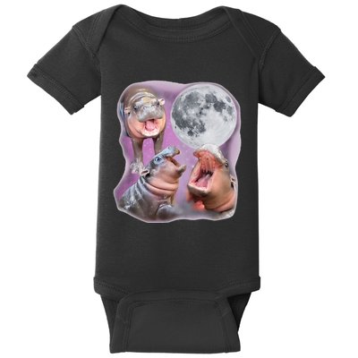 Moo Deng Three Moo Deng Moon Funny Hippo Baby Bodysuit