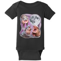Moo Deng Three Moo Deng Moon Funny Hippo Baby Bodysuit