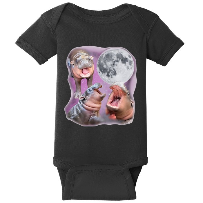 Moo Deng Three Moo Deng Moon Funny Hippo Baby Bodysuit