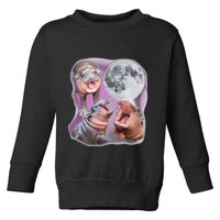 Moo Deng Three Moo Deng Moon Funny Hippo Toddler Sweatshirt