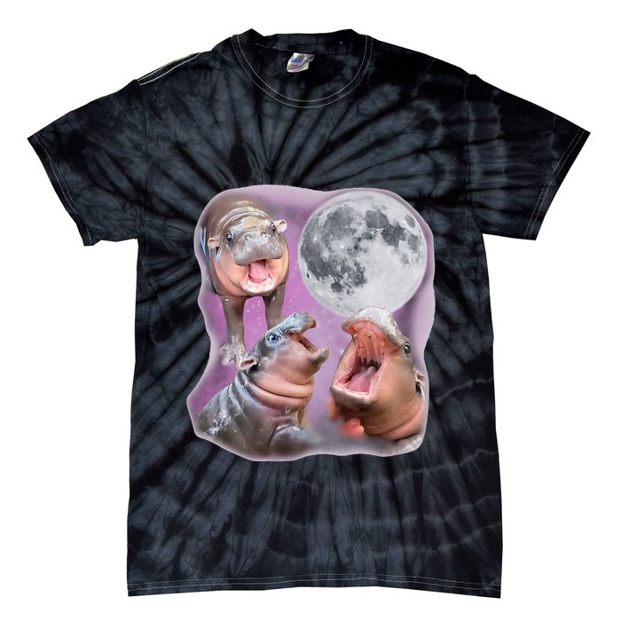 Moo Deng Three Moo Deng Moon Funny Hippo Tie-Dye T-Shirt