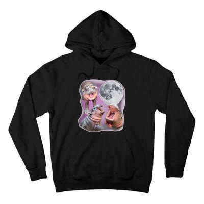 Moo Deng Three Moo Deng Moon Funny Hippo Tall Hoodie