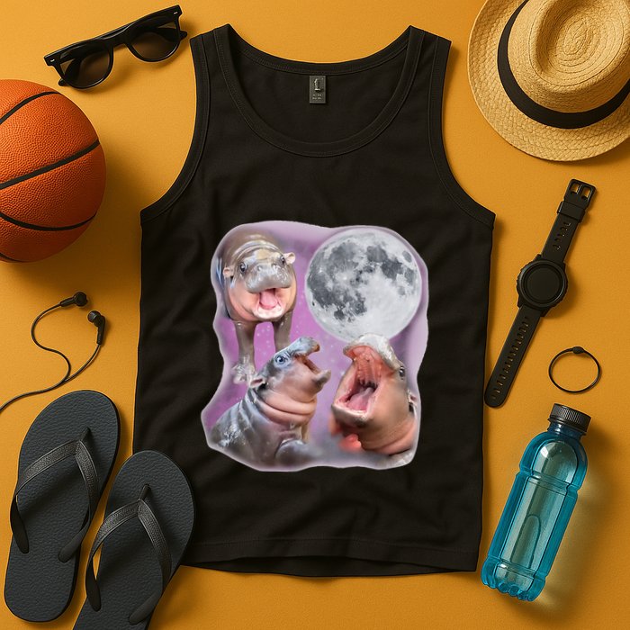Moo Deng Three Moo Deng Moon Funny Hippo Tank Top