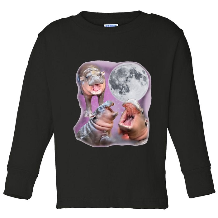 Moo Deng Three Moo Deng Moon Funny Hippo Toddler Long Sleeve Shirt