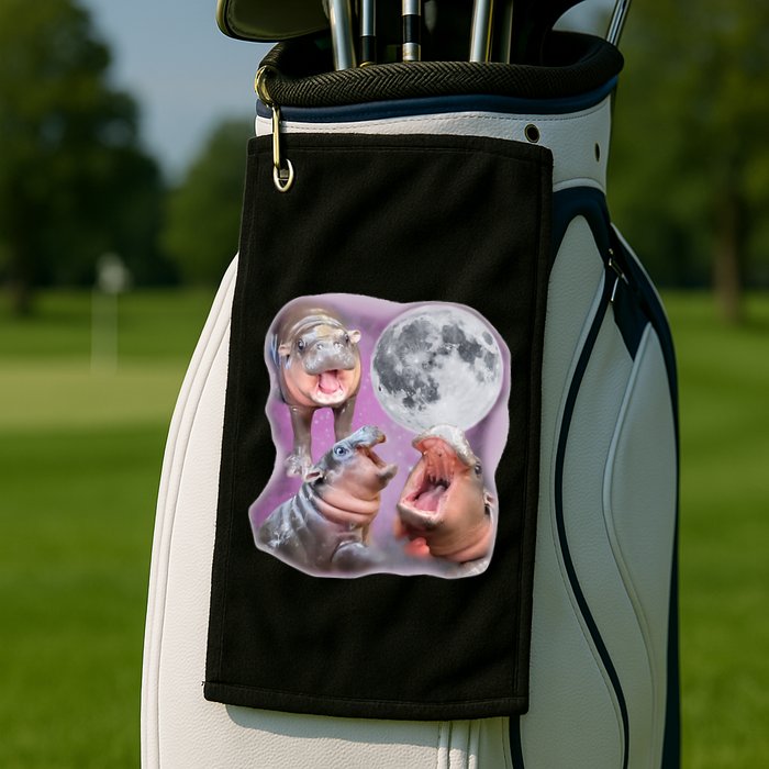 Moo Deng Three Moo Deng Moon Funny Hippo Golf Towel
