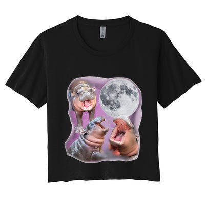 Moo Deng Three Moo Deng Moon Funny Hippo Crop Top