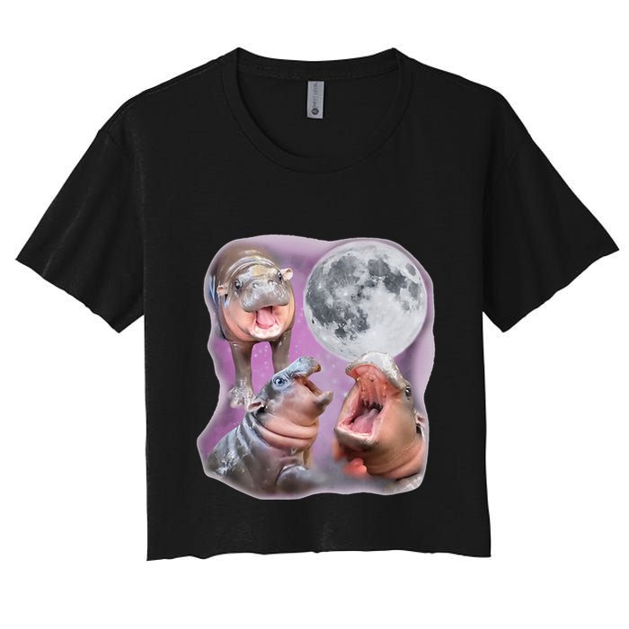 Moo Deng Three Moo Deng Moon Funny Hippo Crop Top