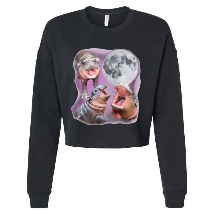 Moo Deng Three Moo Deng Moon Funny Hippo Cropped Pullover Crew