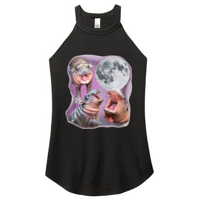 Moo Deng Three Moo Deng Moon Funny Hippo Women's Perfect Tri Rocker Tank