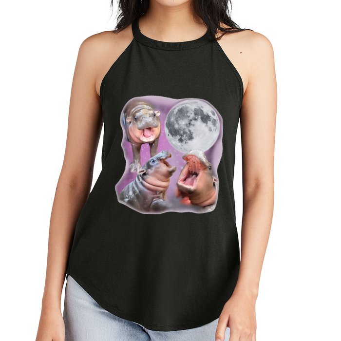 Moo Deng Three Moo Deng Moon Funny Hippo Women's Perfect Tri Rocker Tank