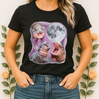 Moo Deng Three Moo Deng Moon Funny Hippo Womens T-Shirt