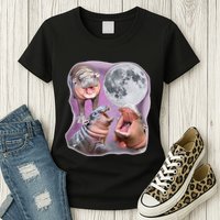 Moo Deng Three Moo Deng Moon Funny Hippo Womens T-Shirt