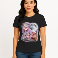 Moo Deng Three Moo Deng Moon Funny Hippo Womens T-Shirt