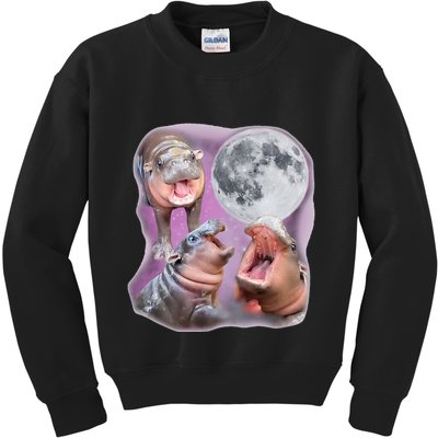 Moo Deng Three Moo Deng Moon Funny Hippo Kids Sweatshirt