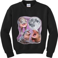 Moo Deng Three Moo Deng Moon Funny Hippo Kids Sweatshirt