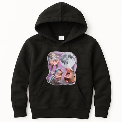 Moo Deng Three Moo Deng Moon Funny Hippo Kids Hoodie