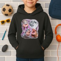 Moo Deng Three Moo Deng Moon Funny Hippo Kids Hoodie