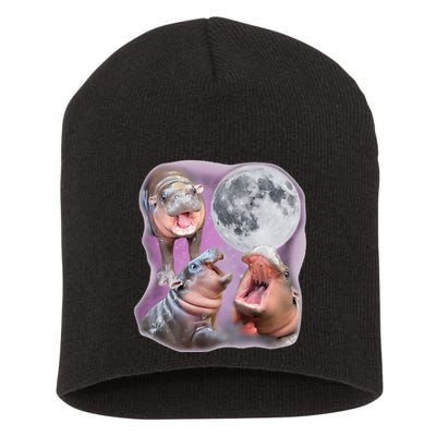 Moo Deng Three Moo Deng Moon Funny Hippo Short Acrylic Beanie