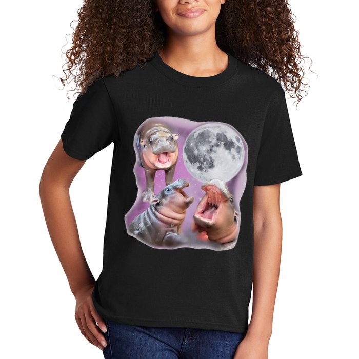 Moo Deng Three Moo Deng Moon Funny Hippo Kids T-Shirt