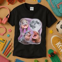 Moo Deng Three Moo Deng Moon Funny Hippo Kids T-Shirt