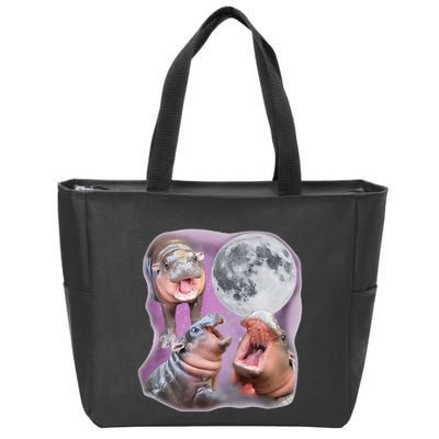 Moo Deng Three Moo Deng Moon Funny Hippo Zip Tote Bag