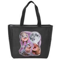 Moo Deng Three Moo Deng Moon Funny Hippo Zip Tote Bag