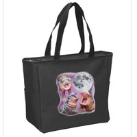Moo Deng Three Moo Deng Moon Funny Hippo Zip Tote Bag
