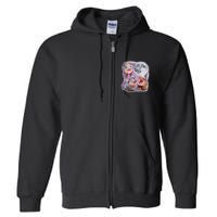 Moo Deng Three Moo Deng Moon Funny Hippo Full Zip Hoodie
