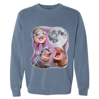 Moo Deng Three Moo Deng Moon Funny Hippo Garment-Dyed Sweatshirt